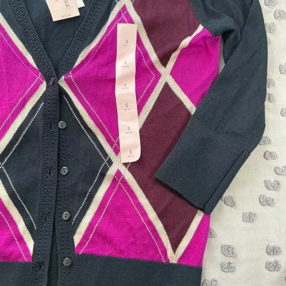 Banana Republic Women's Argyle Cardigan - Pink and Black - Picture 3 of 7